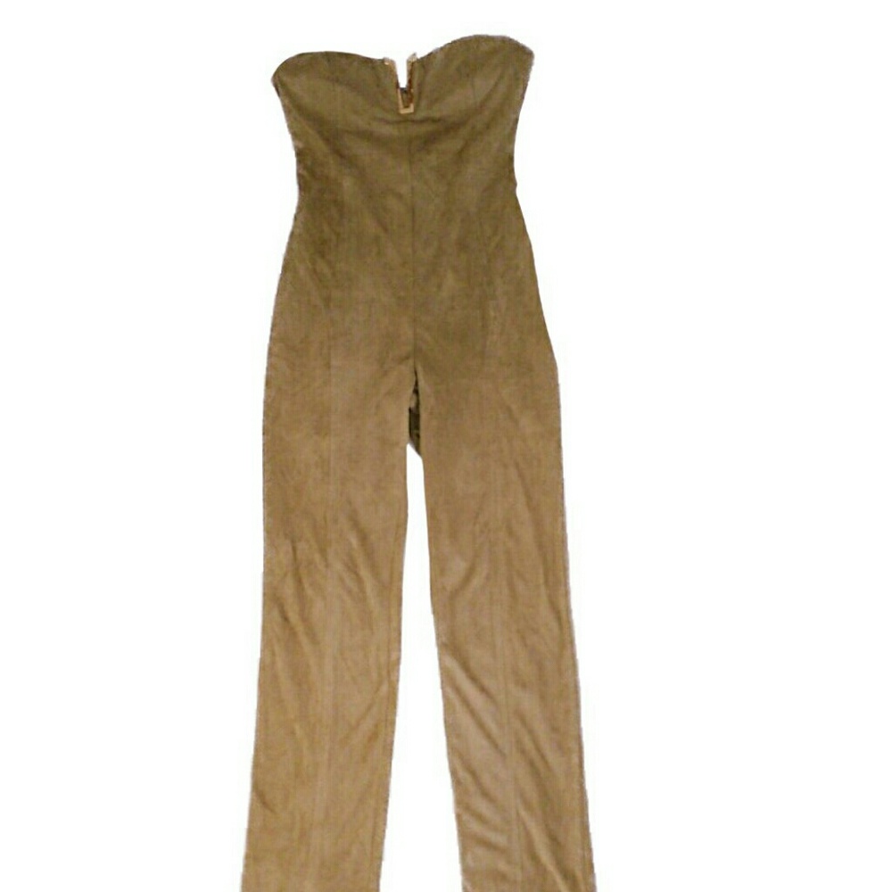 NWOT JLux label tan micro suede jumpsuit sz M